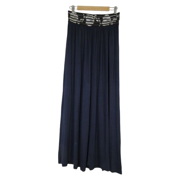 Moa wide elastic waist band navy maxi skirt - Picture 1 of 10